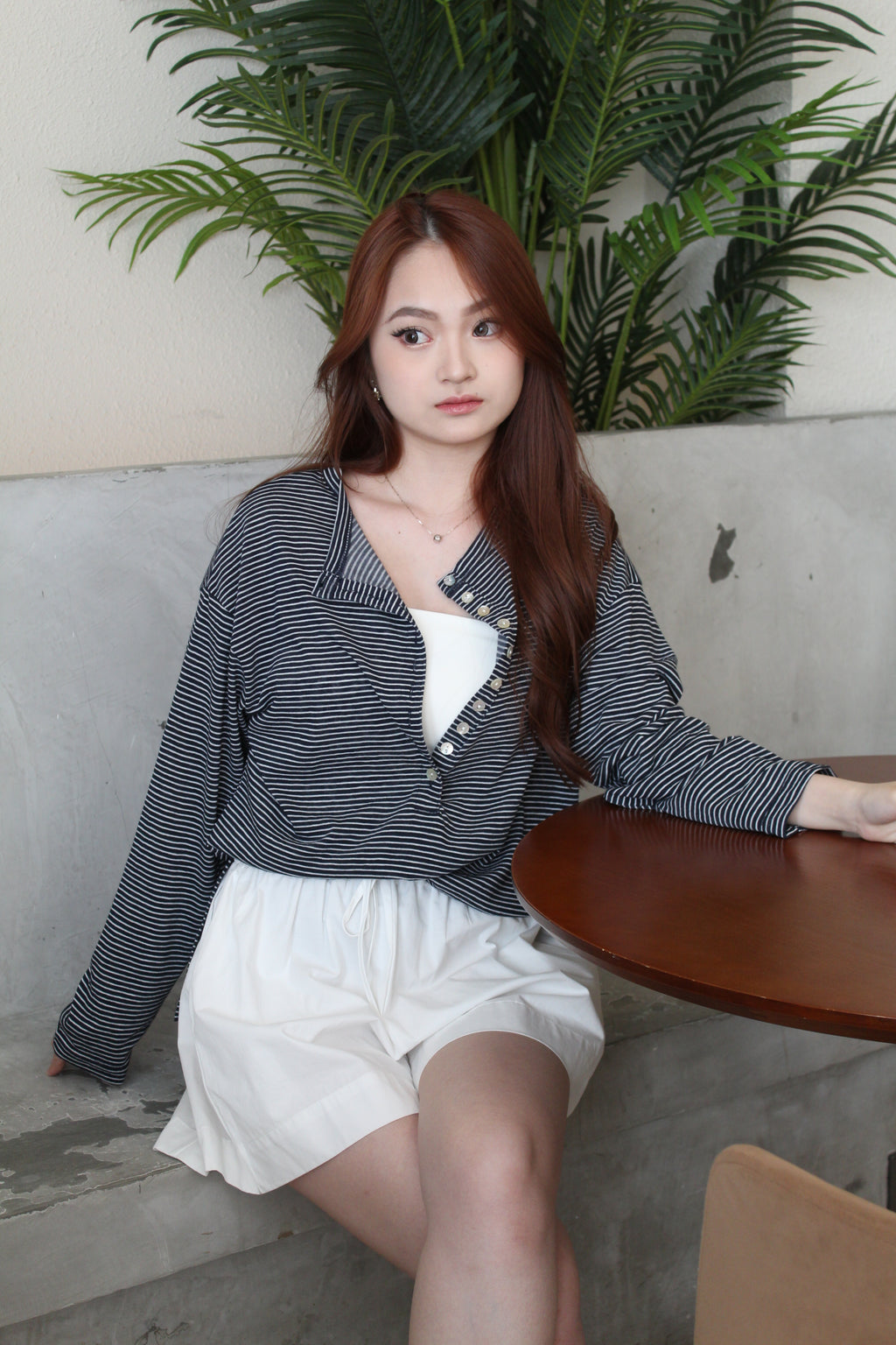 Laura Stripes Casual Long Sleeve Top (White)