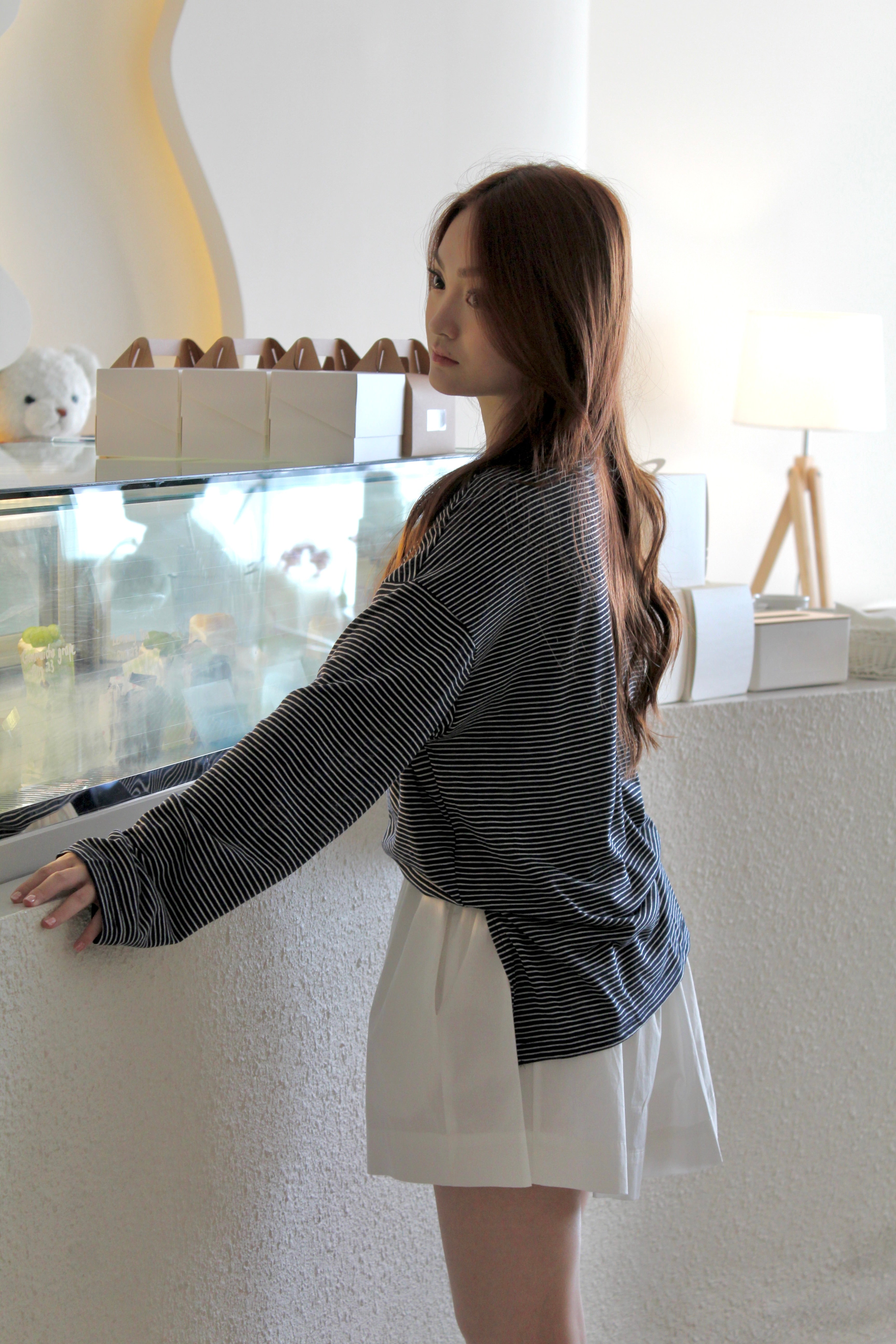 Laura Stripes Casual Long Sleeve Top (White)