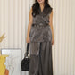 Anaelle Satin Vest Two Piece Pants Set (Grey)