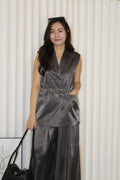 Anaelle Satin Vest Two Piece Pants Set (Brown)