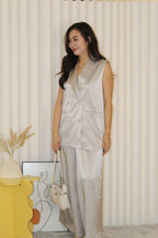Anaelle Satin Vest Two Piece Pants Set (Grey)