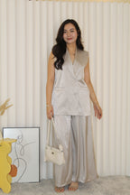 Anaelle Satin Vest Two Piece Pants Set (Grey)