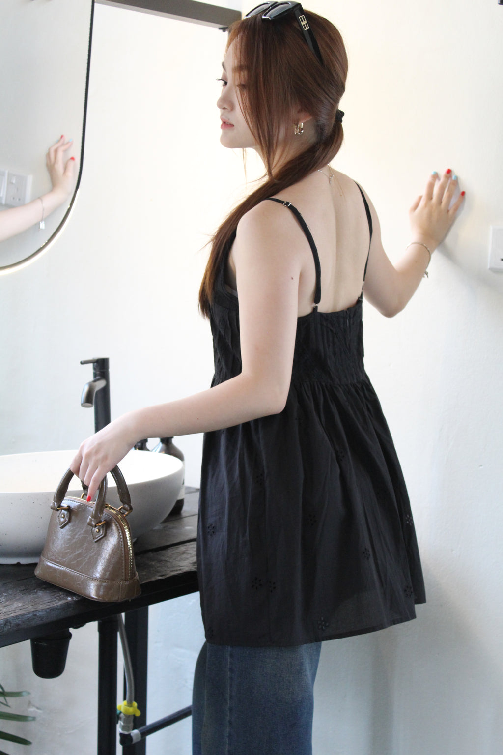 Bryleigh Broderie Mini Dress (Black)