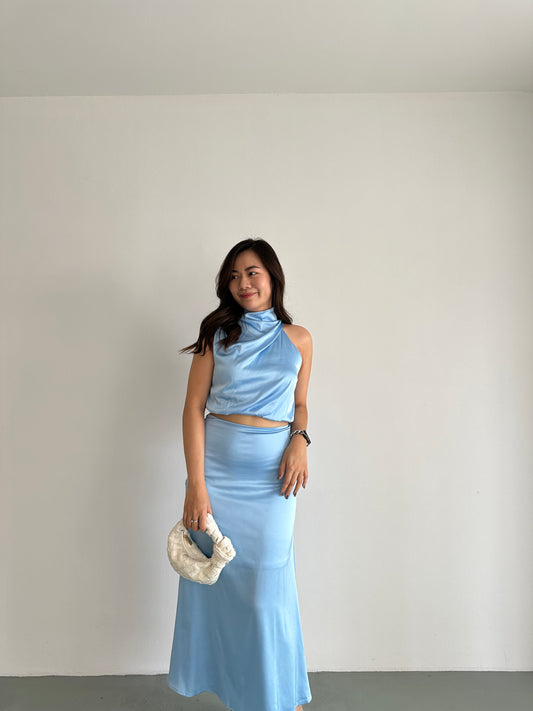 Tilly Satin Maxi Skirt (Blue)