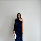 Taelyn Velvet Slit Dress (Blue)