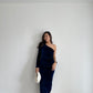 Taelyn Velvet Slit Dress (Blue)