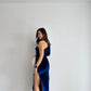 Taelyn Velvet Slit Dress (Blue)