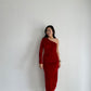 Taelyn Velvet Slit Dress (Red)