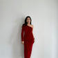 Taelyn Velvet Slit Dress (Red)