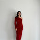 Taelyn Velvet Slit Dress (Red)