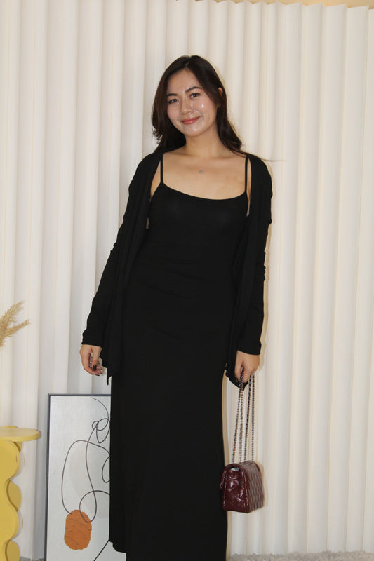 Ysee Cardigan Two Piece Dress Set (Black)