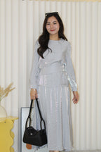 Solene Long Sleeve Two Piece Skirt Set (Grey)