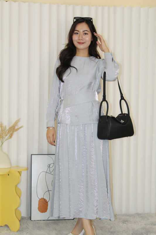 Solene Long Sleeve Two Piece Skirt Set (Grey)