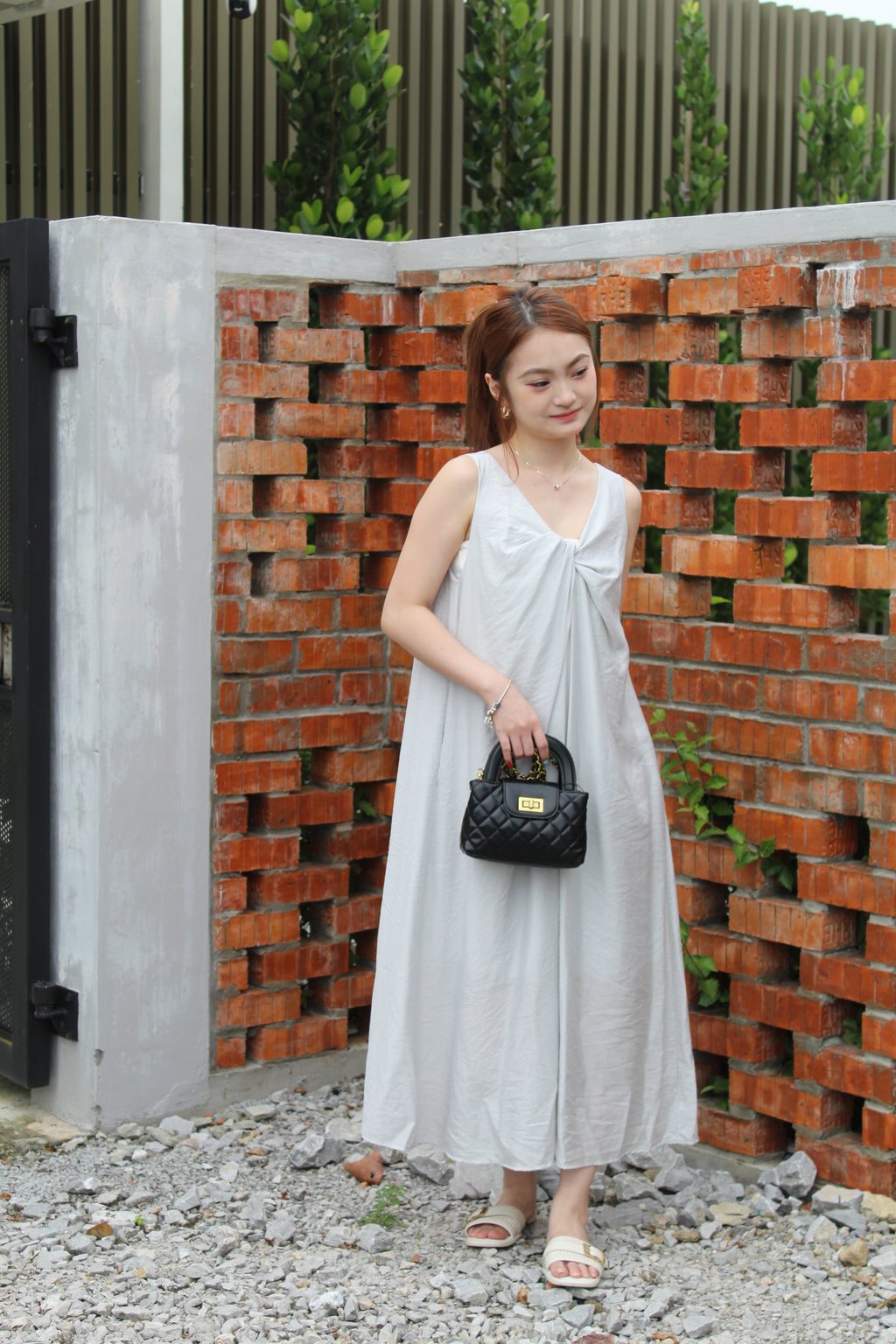 Perline Twisted Midaxi Dress (Grey)