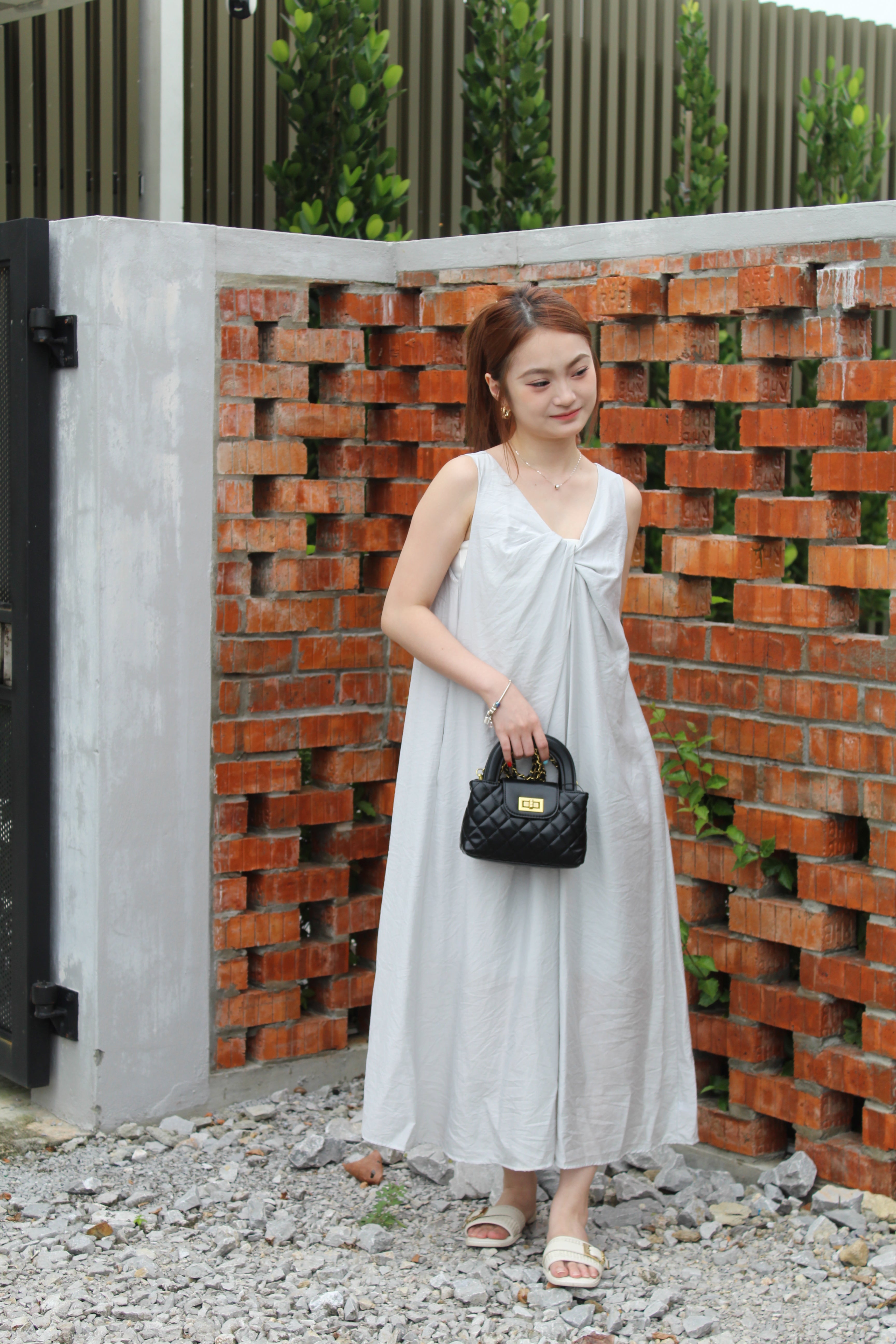 Perline Twisted Midaxi Dress (Grey)