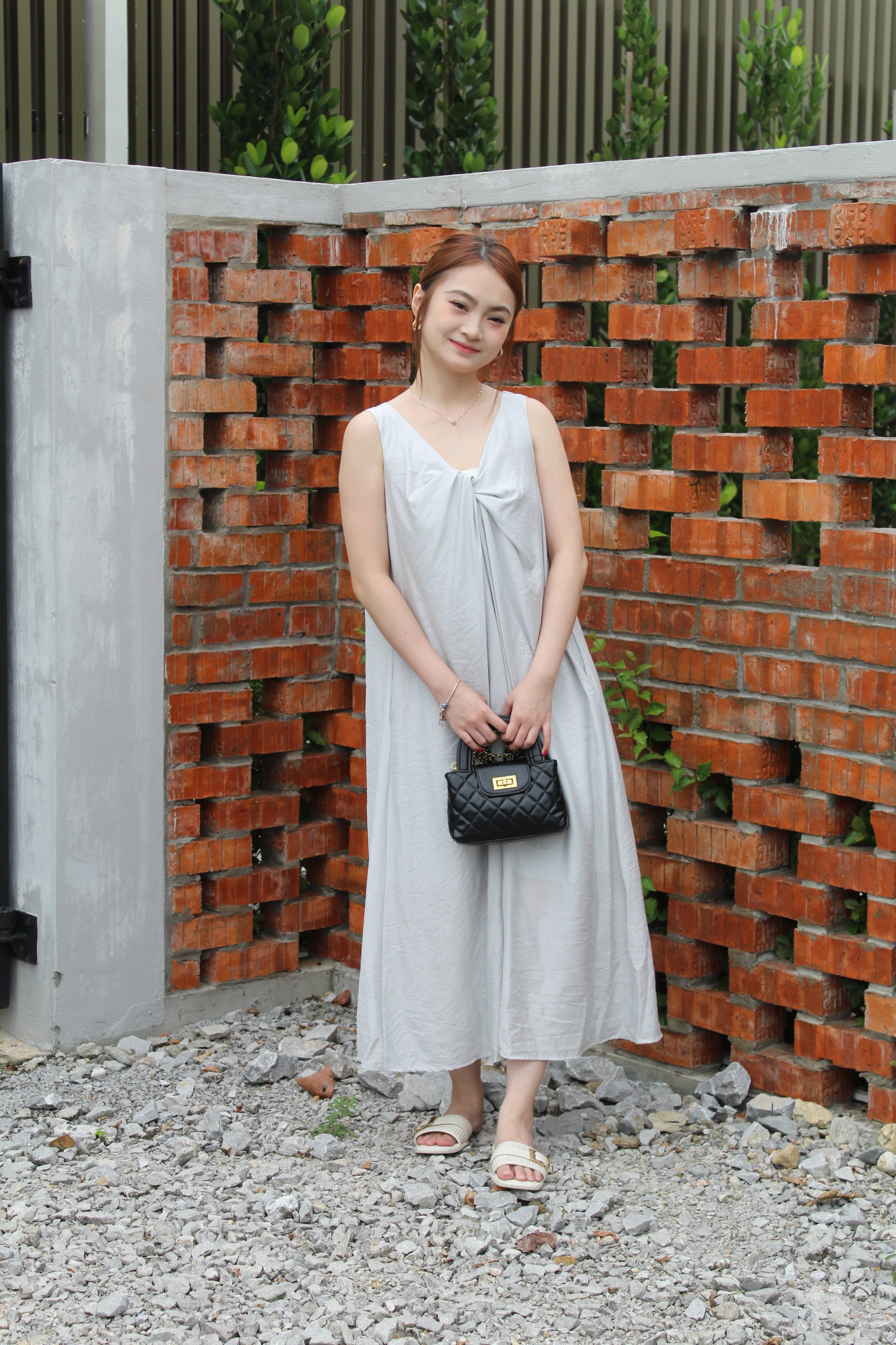 Perline Twisted Midaxi Dress (Grey)
