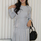 Solene Long Sleeve Two Piece Skirt Set (Grey)