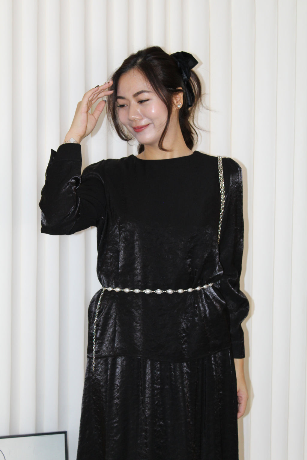 Solene Long Sleeve Two Piece Skirt Set (Grey)