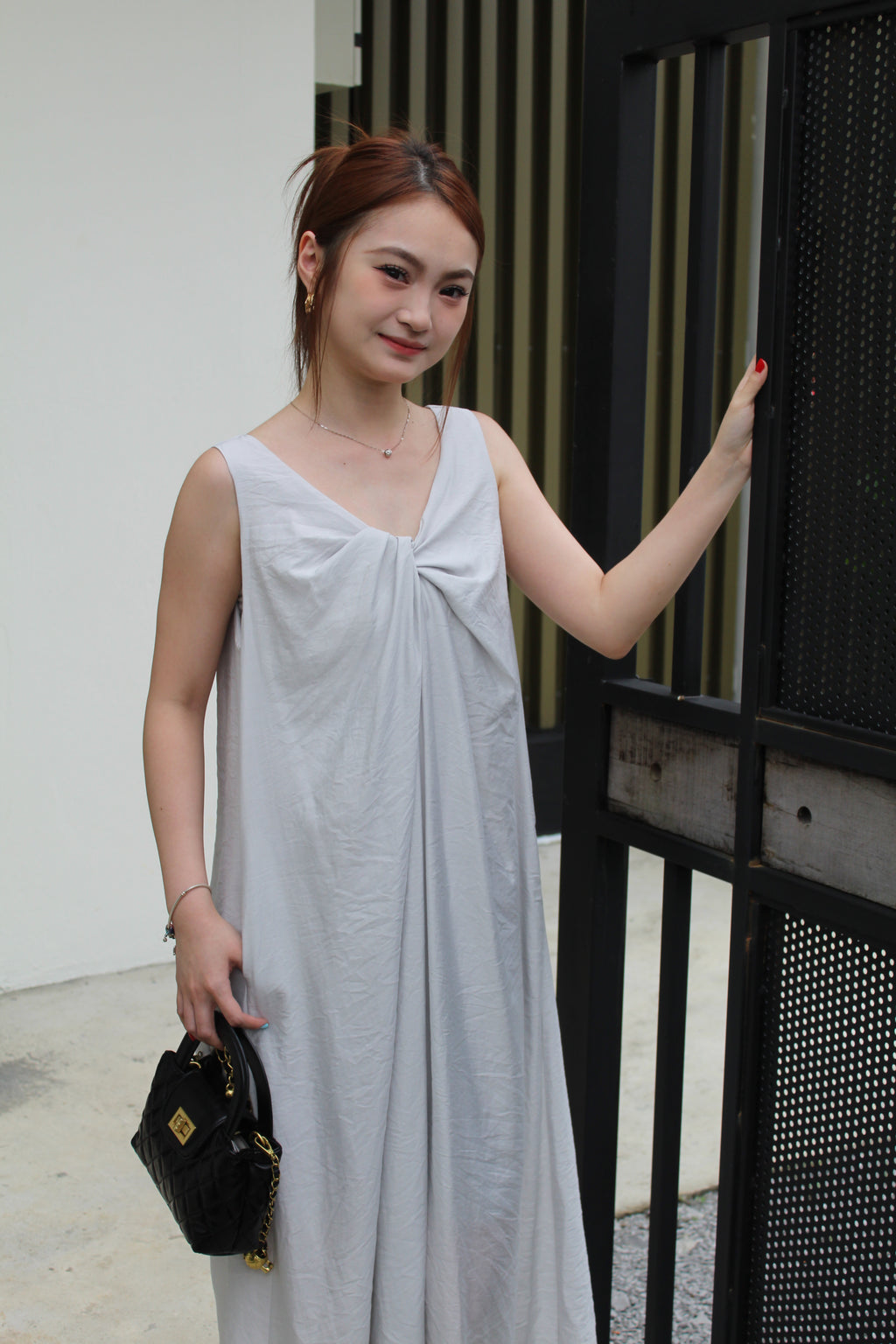 Perline Twisted Midaxi Dress (Grey)