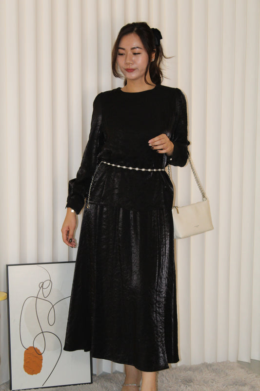 Solene Long Sleeve Two Piece Skirt Set (Black)