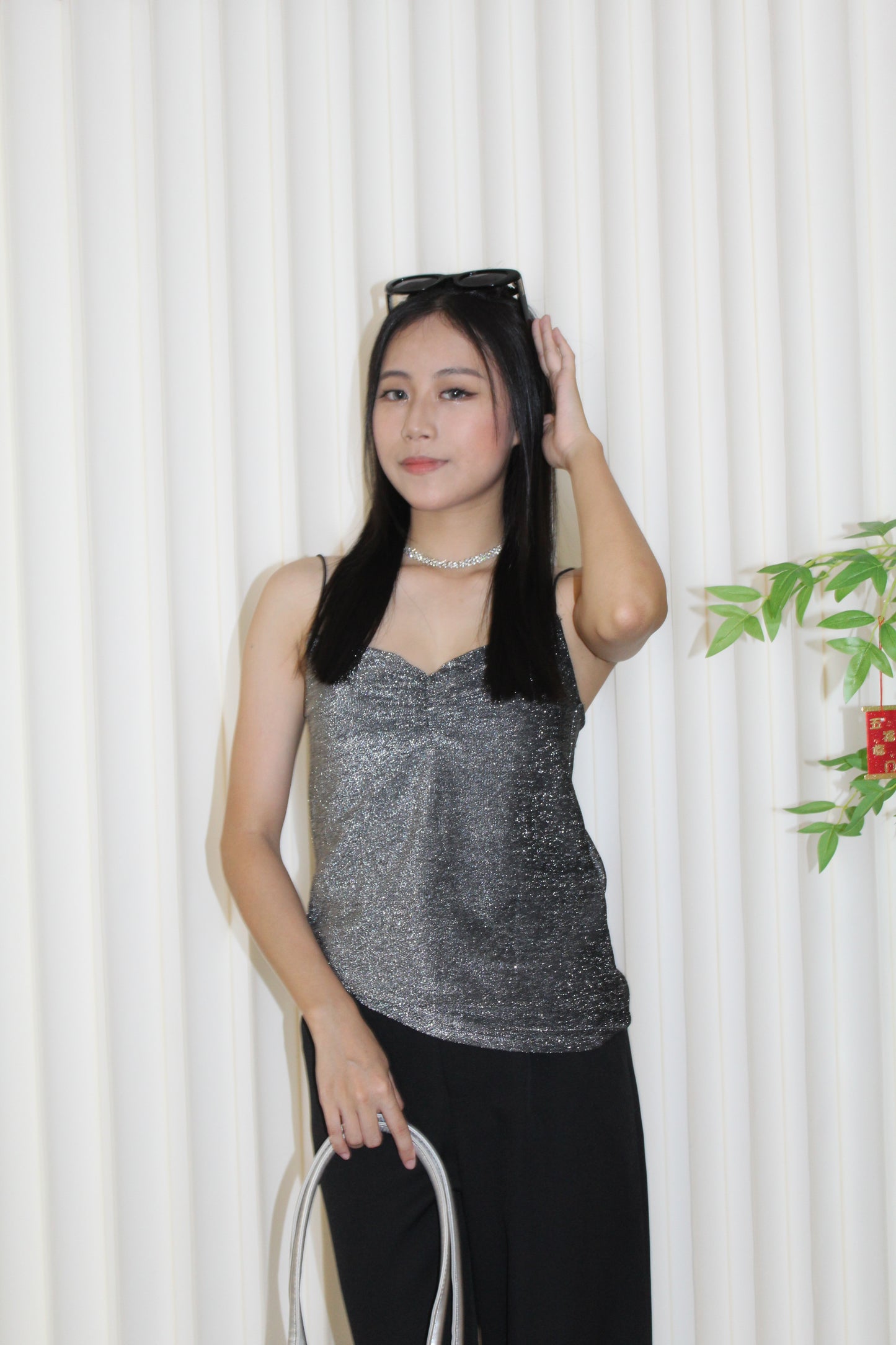 Cindy Shimmer Cami Top (Black)