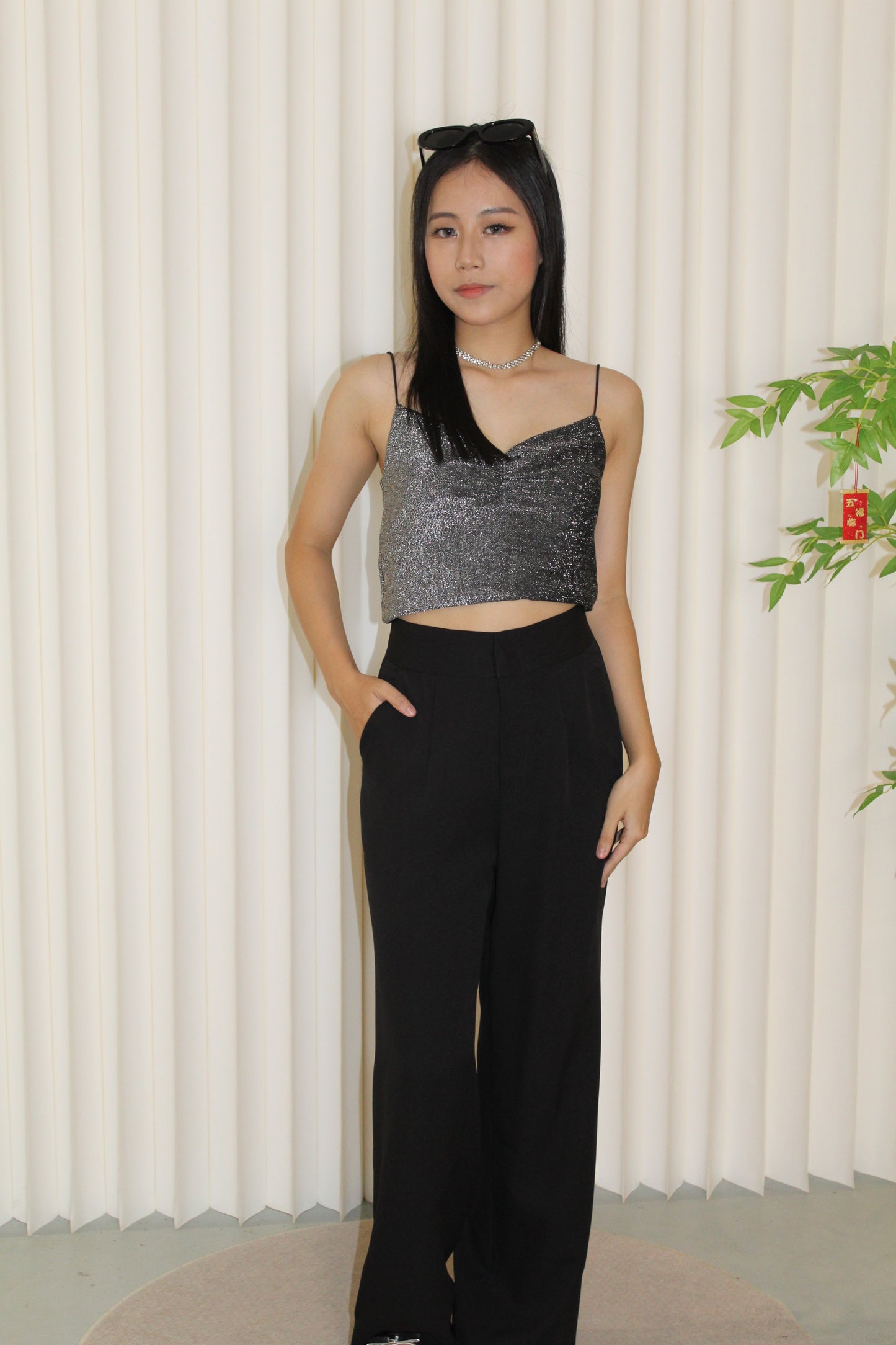 Cindy Shimmer Cami Top (Black)