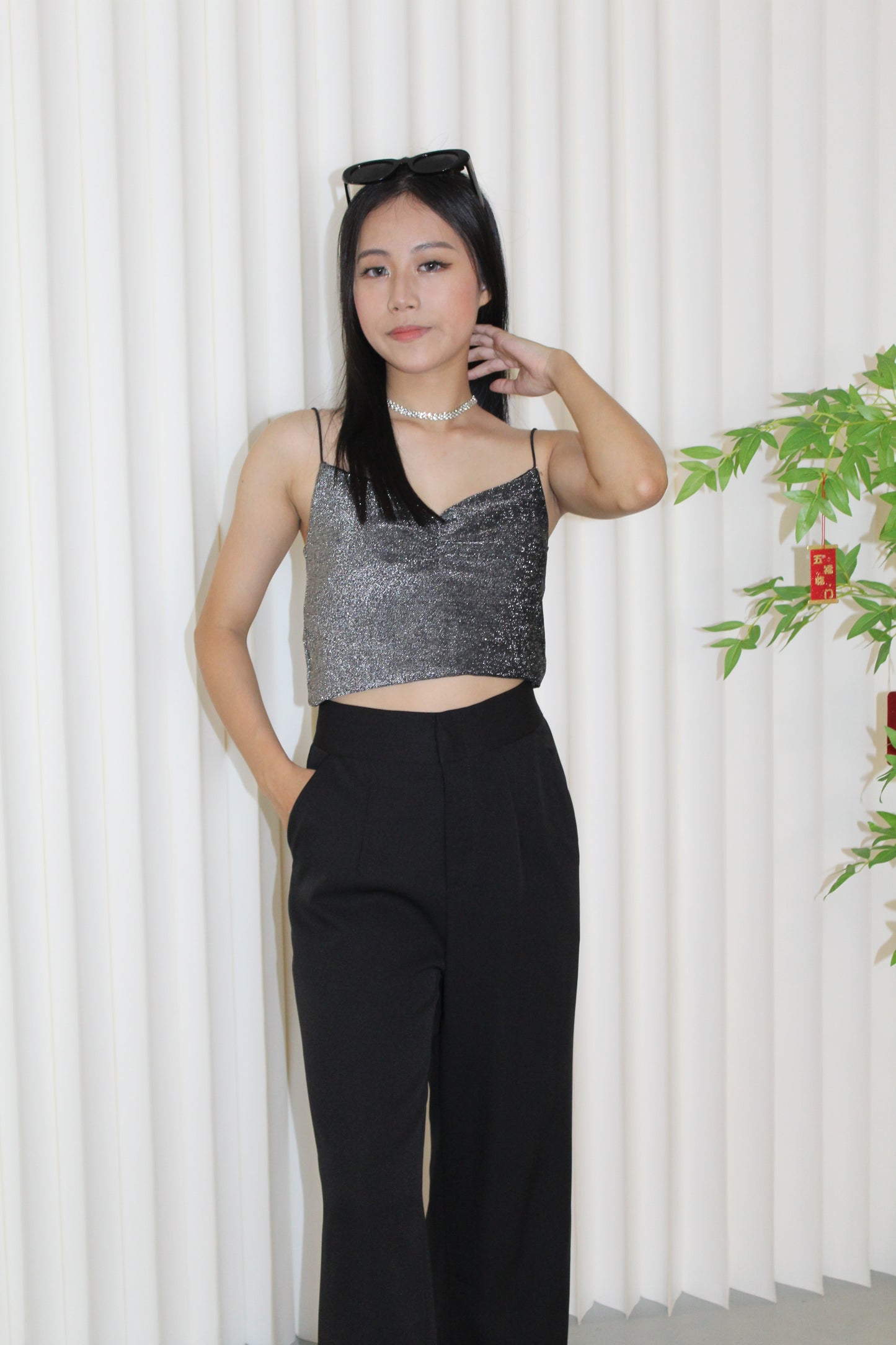 Cindy Shimmer Cami Top (Black)