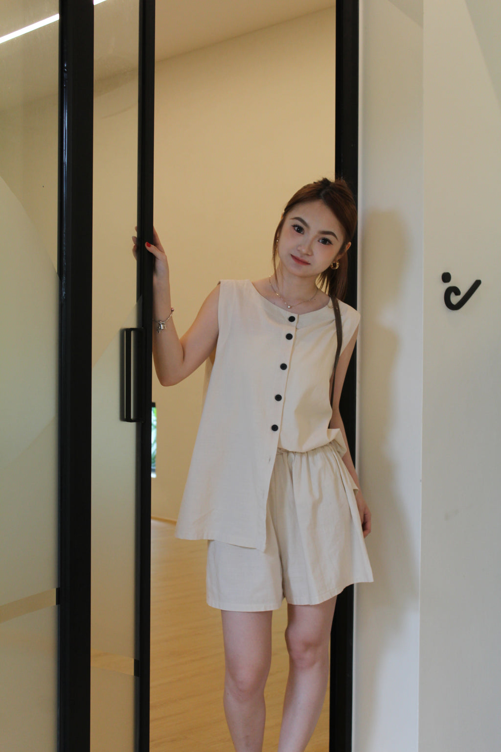 Emmy Button Two Piece Shorts Set (Black)