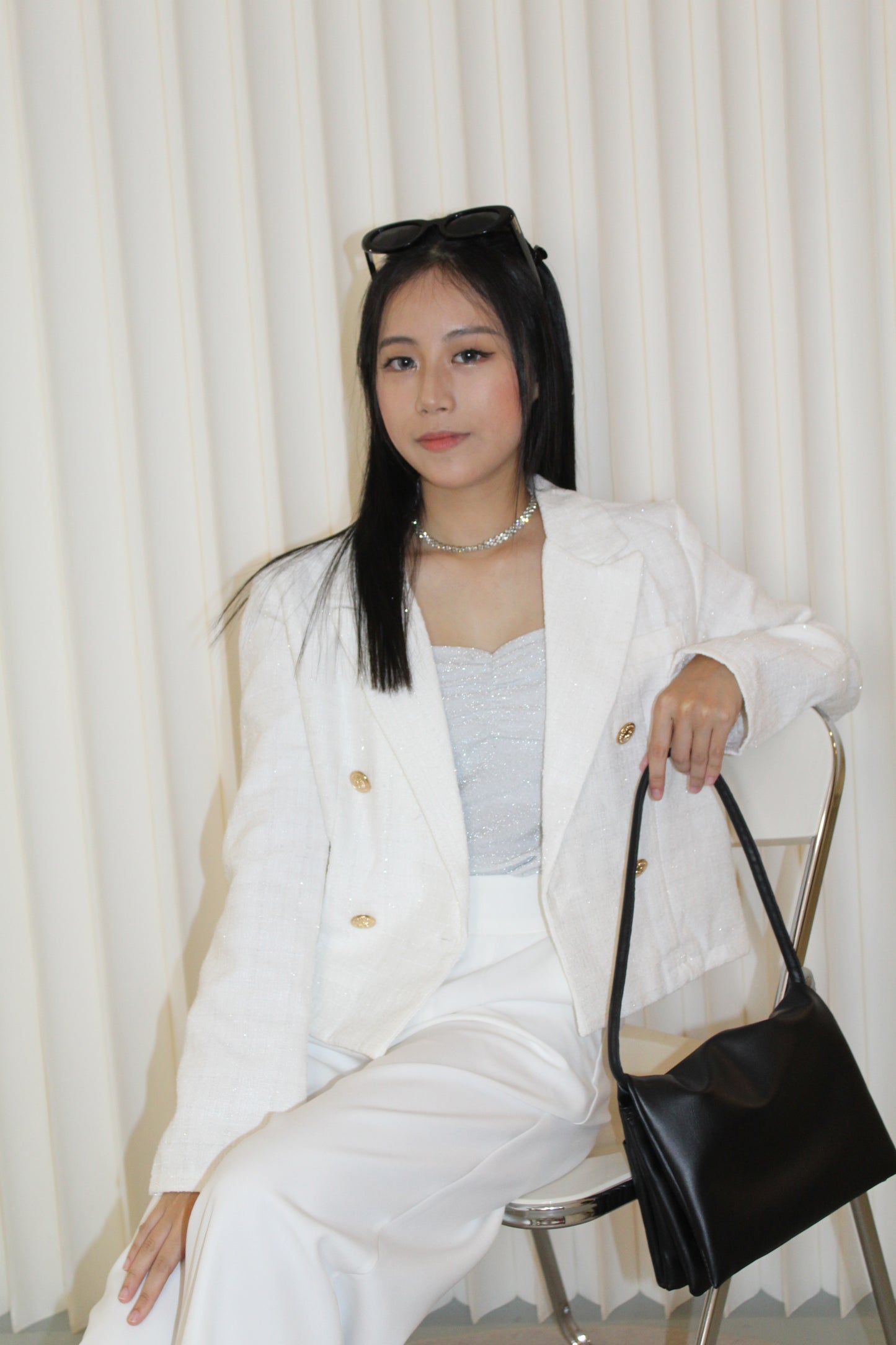 Katelyn Tweed Crop Coat Blazer (White)