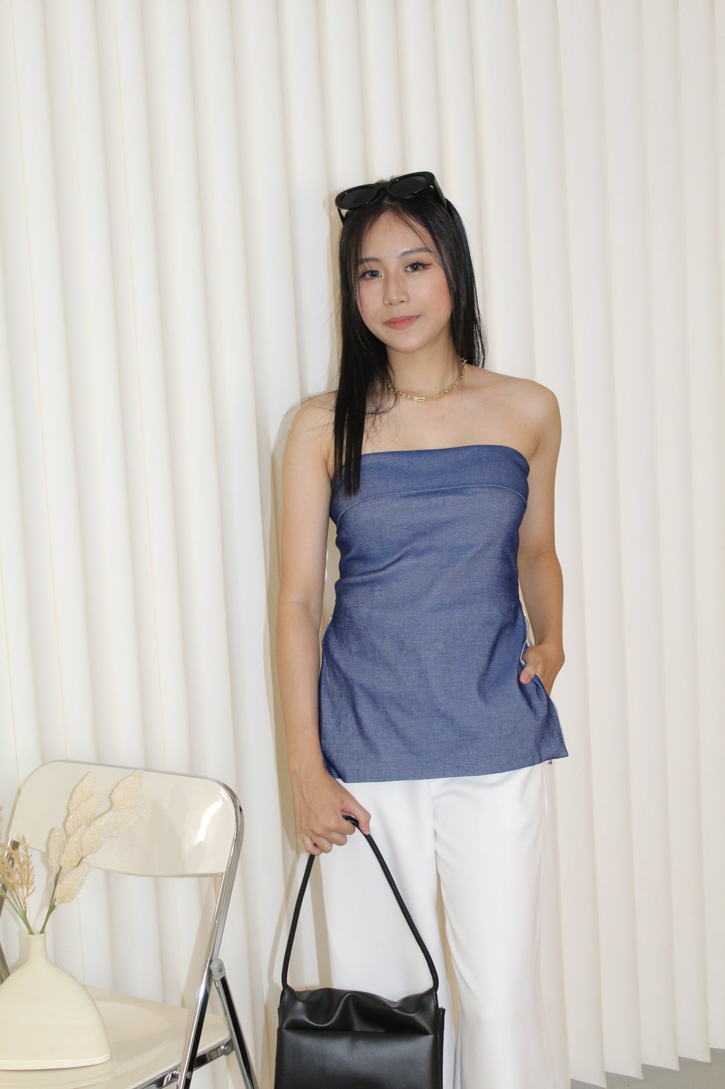 Tanya Denim Tube Padded Top (Blue)