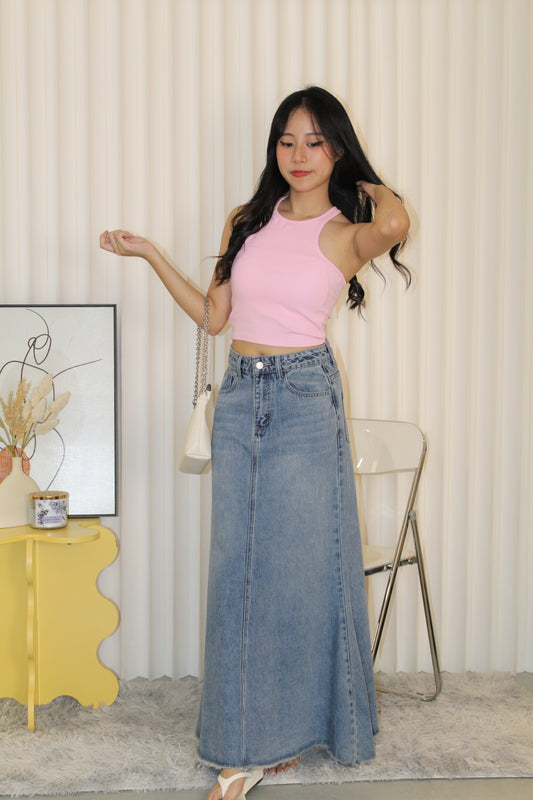 Yumi Fish-Tail Denim Maxi Skirt