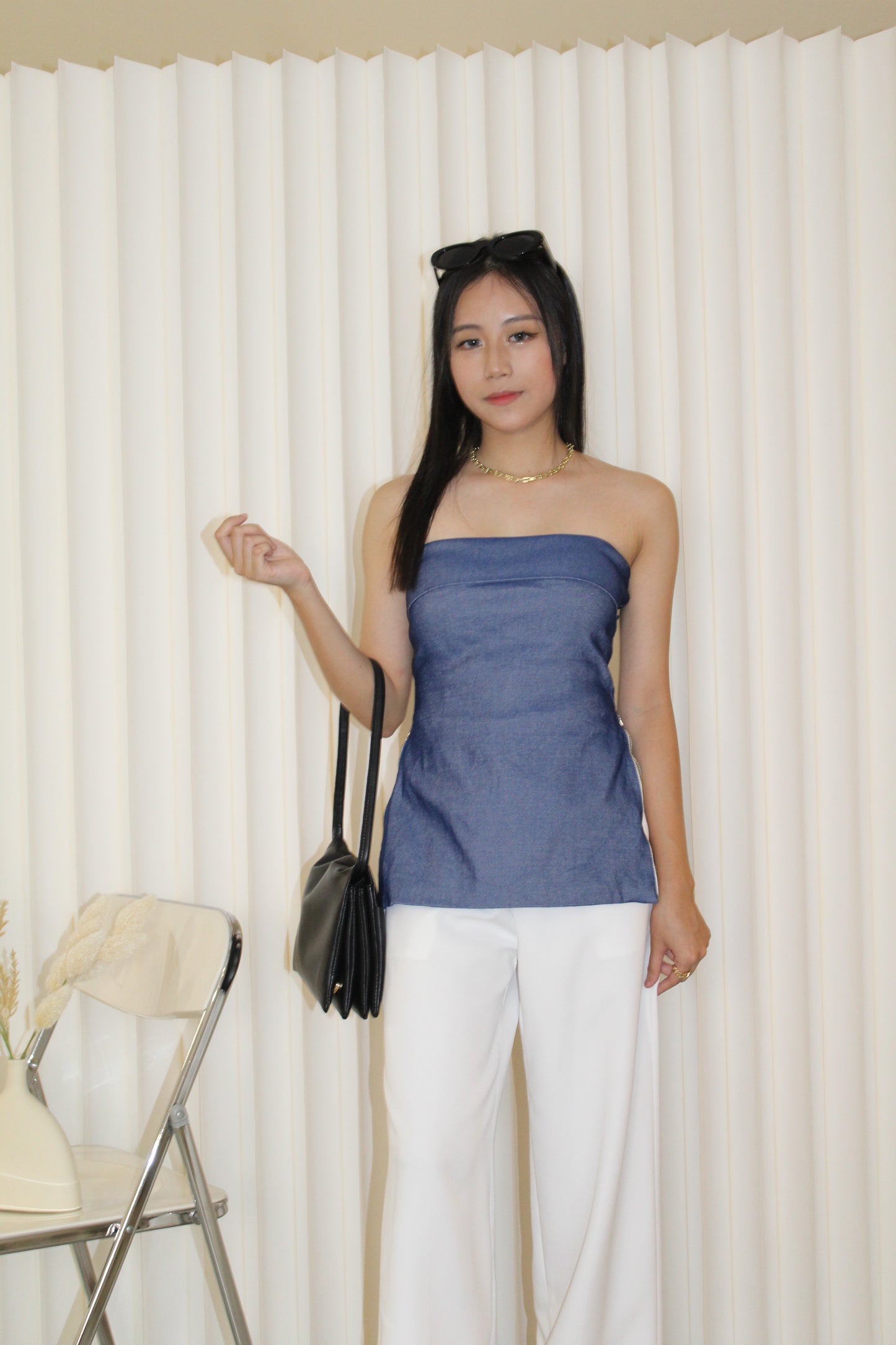 Tanya Denim Tube Padded Top (Blue)