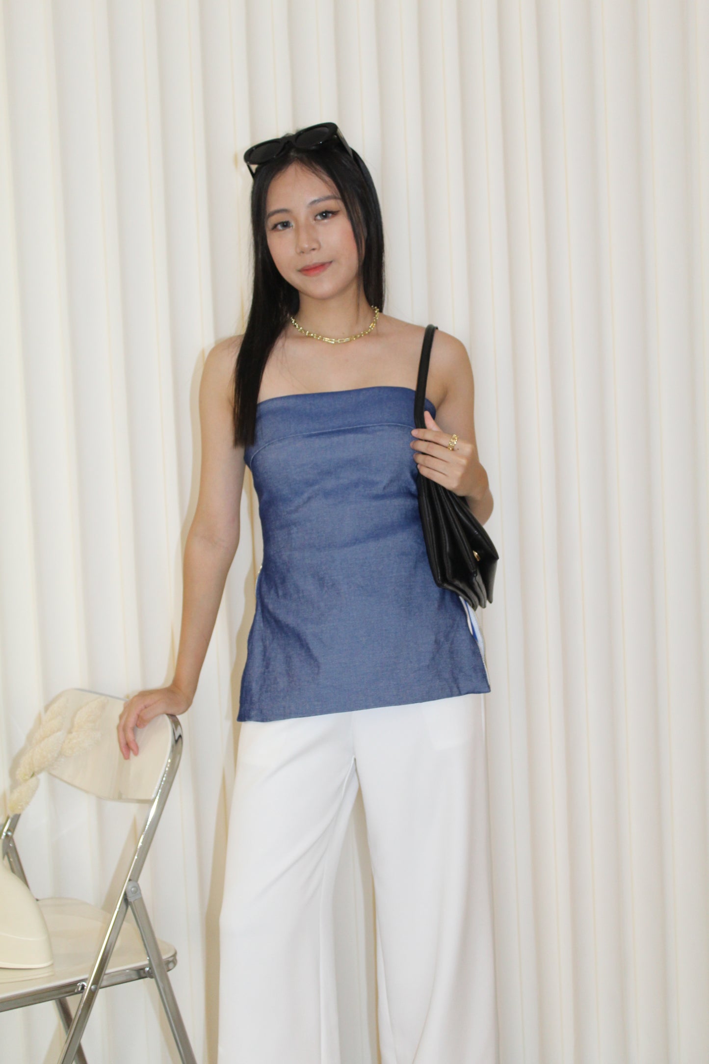 Tanya Denim Tube Padded Top (Blue)