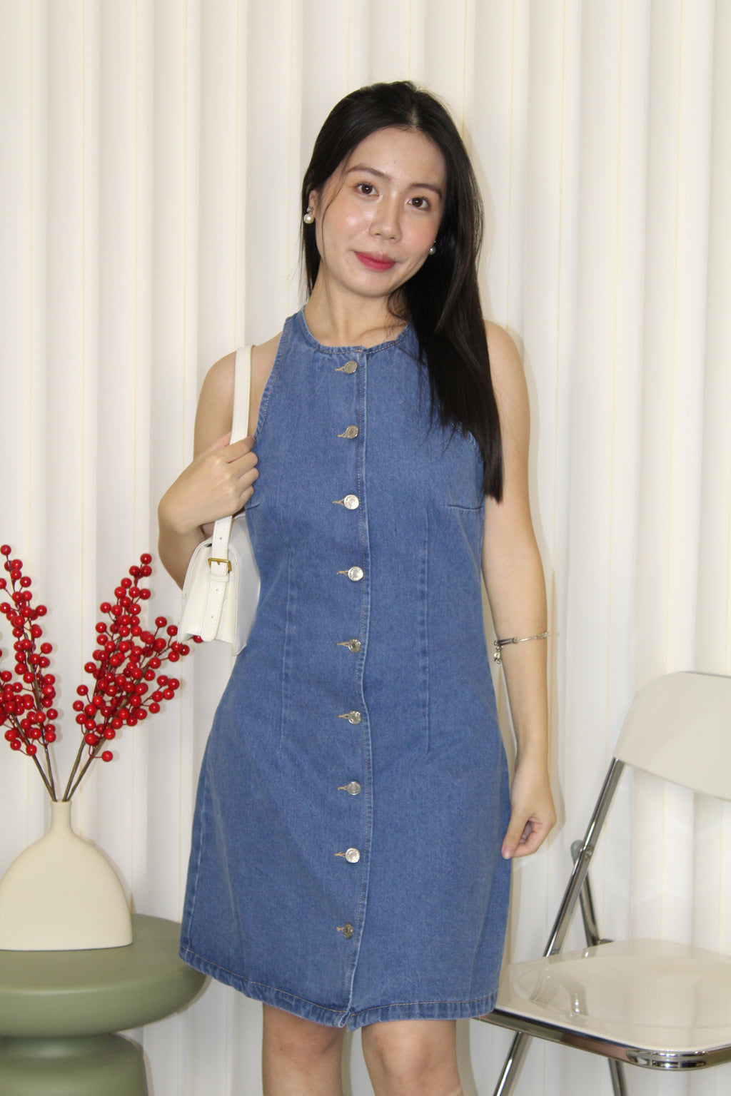 Hamilton Halter Denim Mini Dress (Blue)