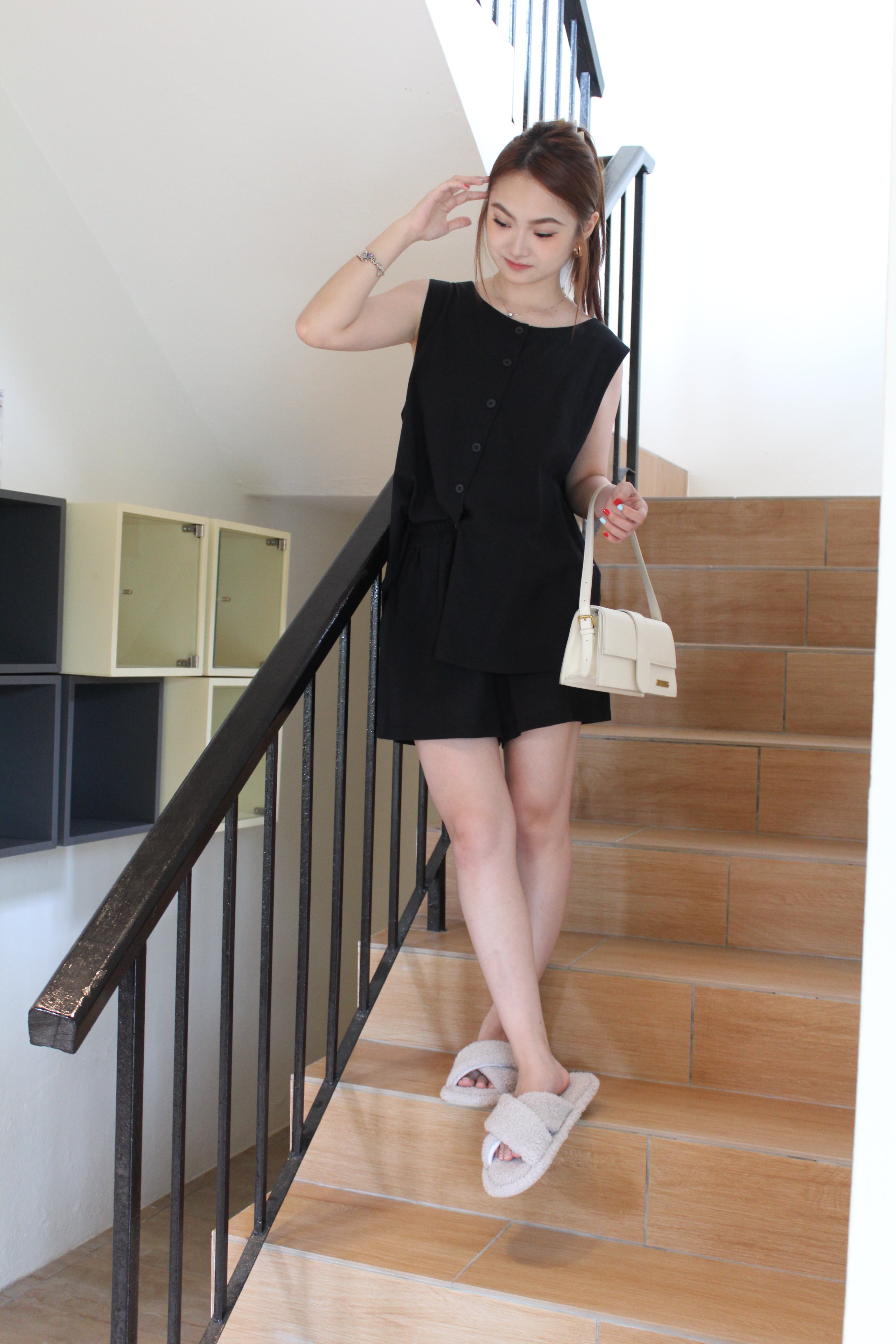 Emmy Button Two Piece Shorts Set (Black)
