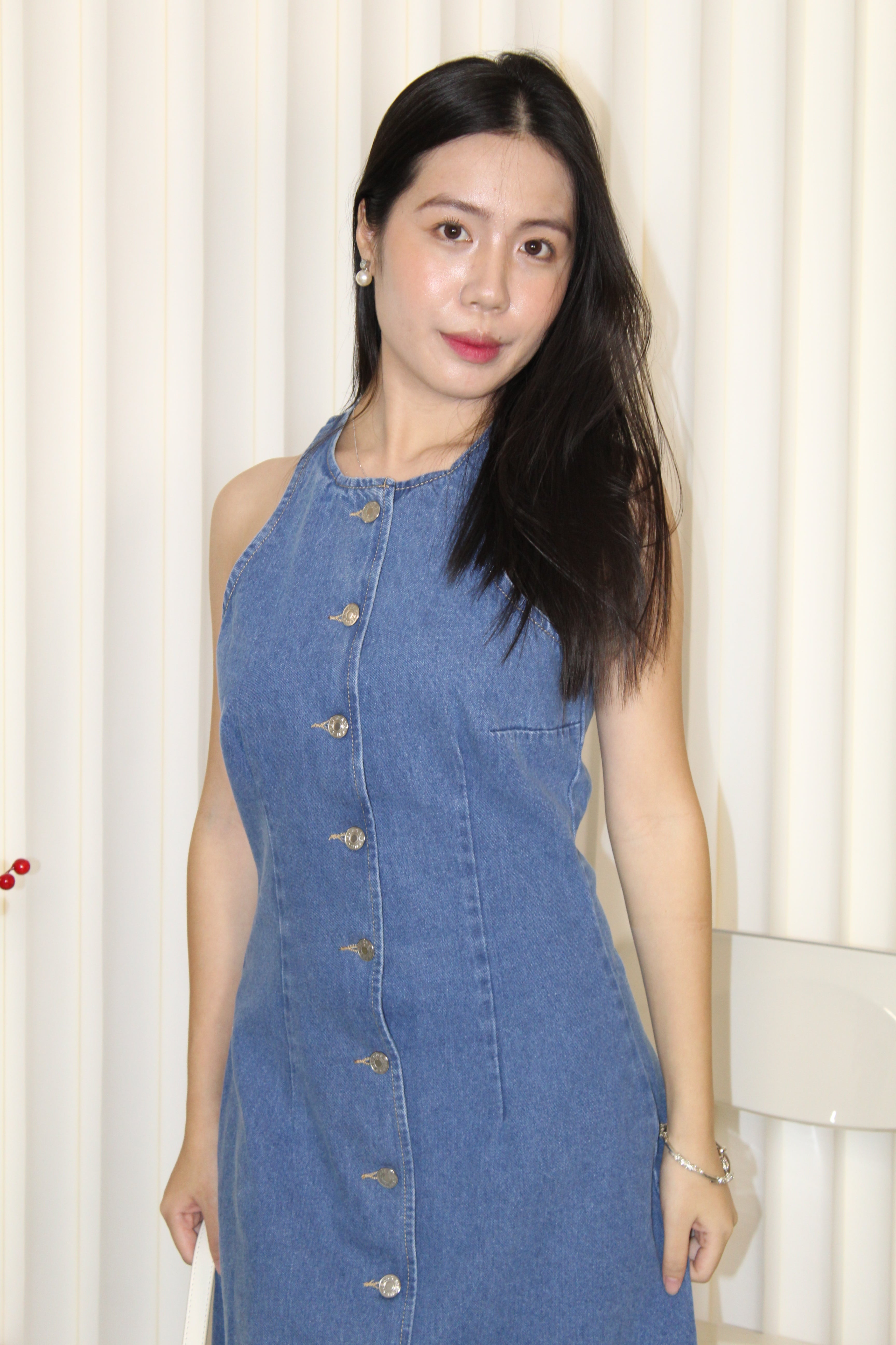 Hamilton Halter Denim Mini Dress (Blue)