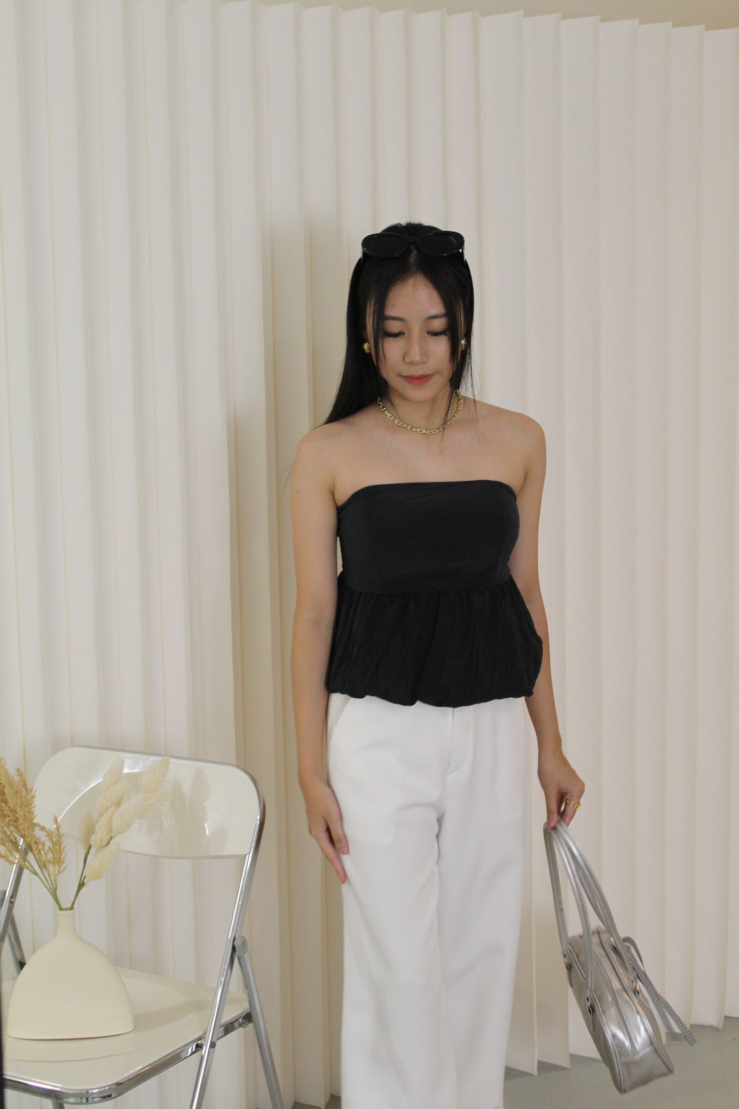 Yumi Padded Flare Tube Top (Cream)