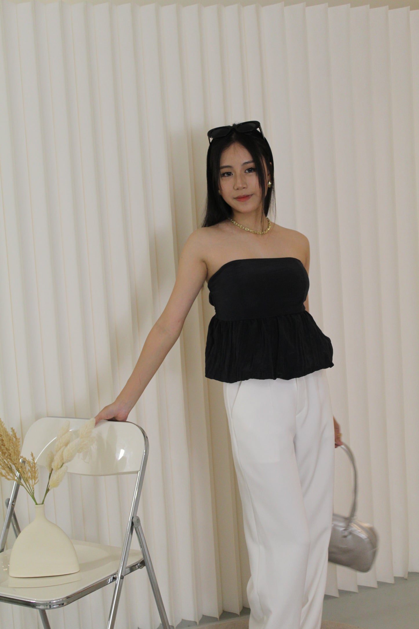 Yumi Padded Flare Tube Top (Cream)