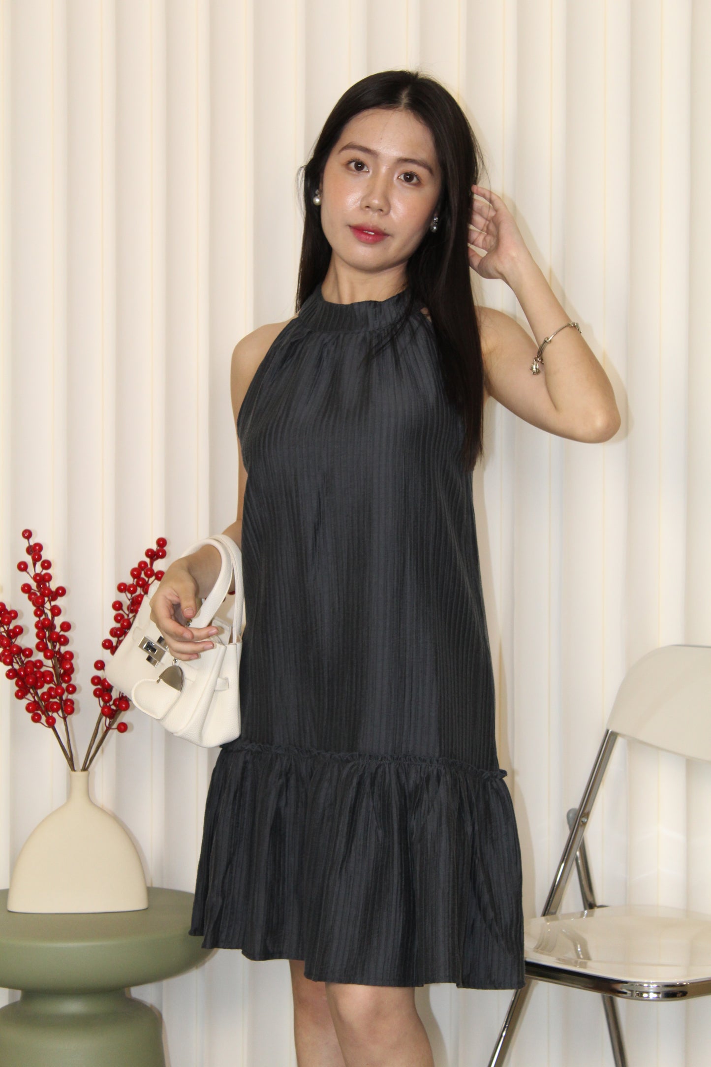 Quincey Halter Mini Dress (Grey)