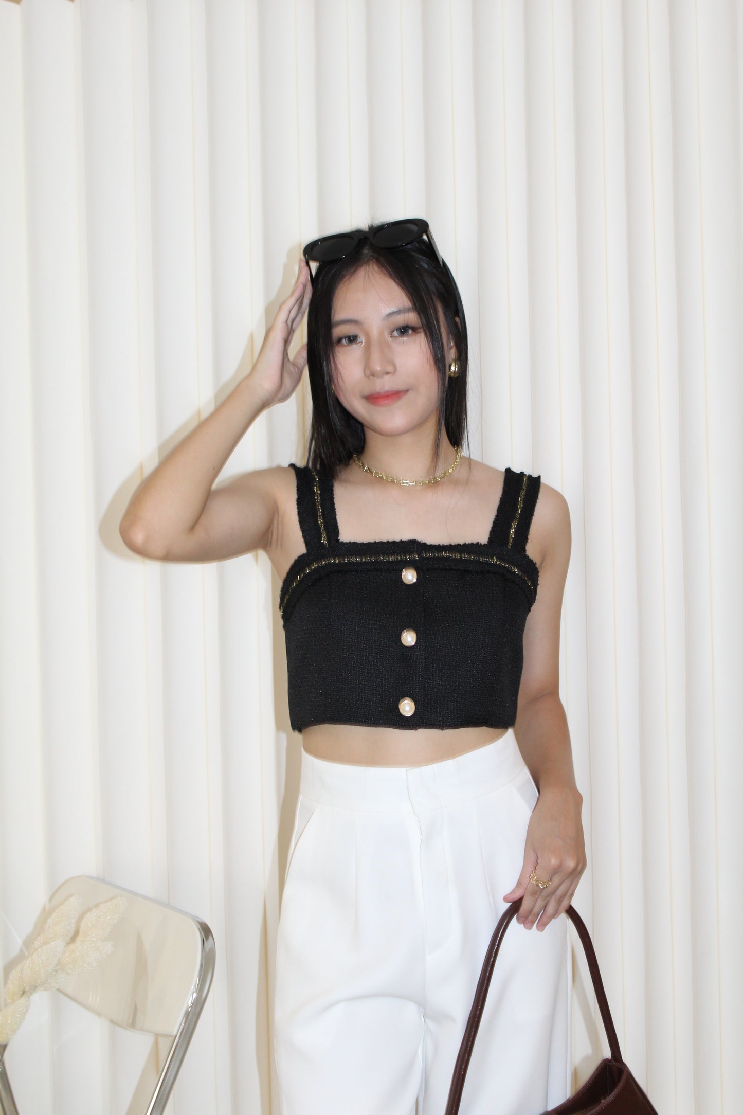 Hannah Tweed Crop Top (Black)