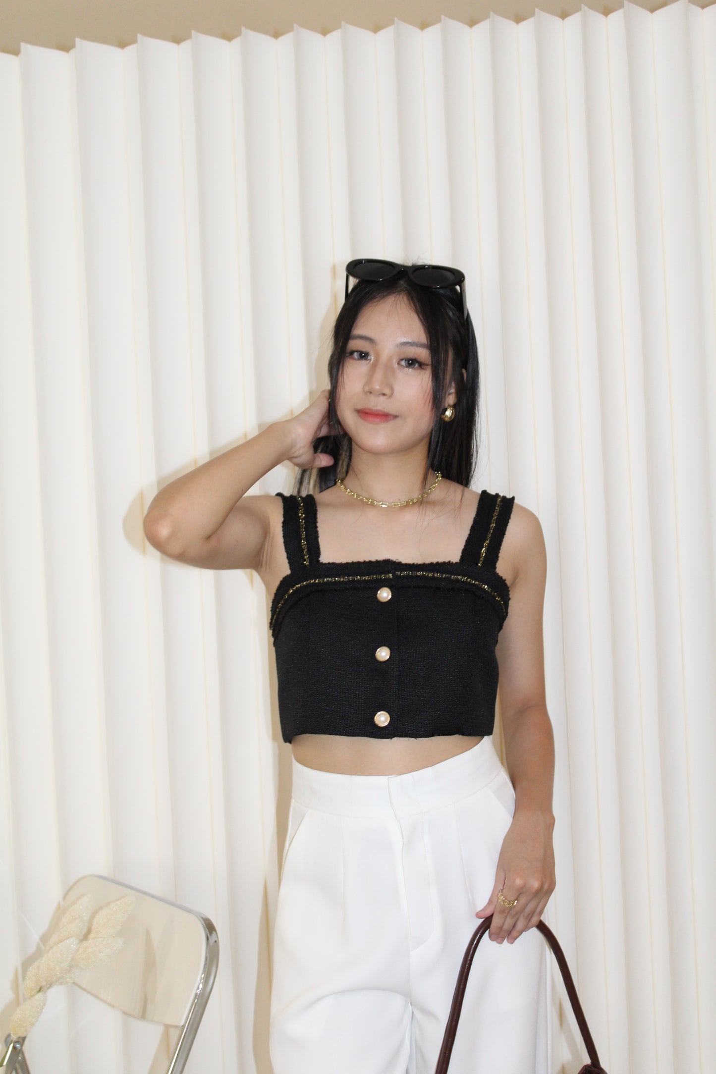 Hannah Tweed Crop Top (Black)