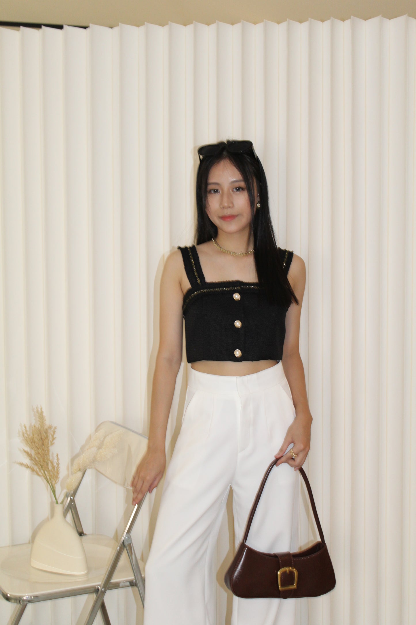 Hannah Tweed Crop Top (Black)