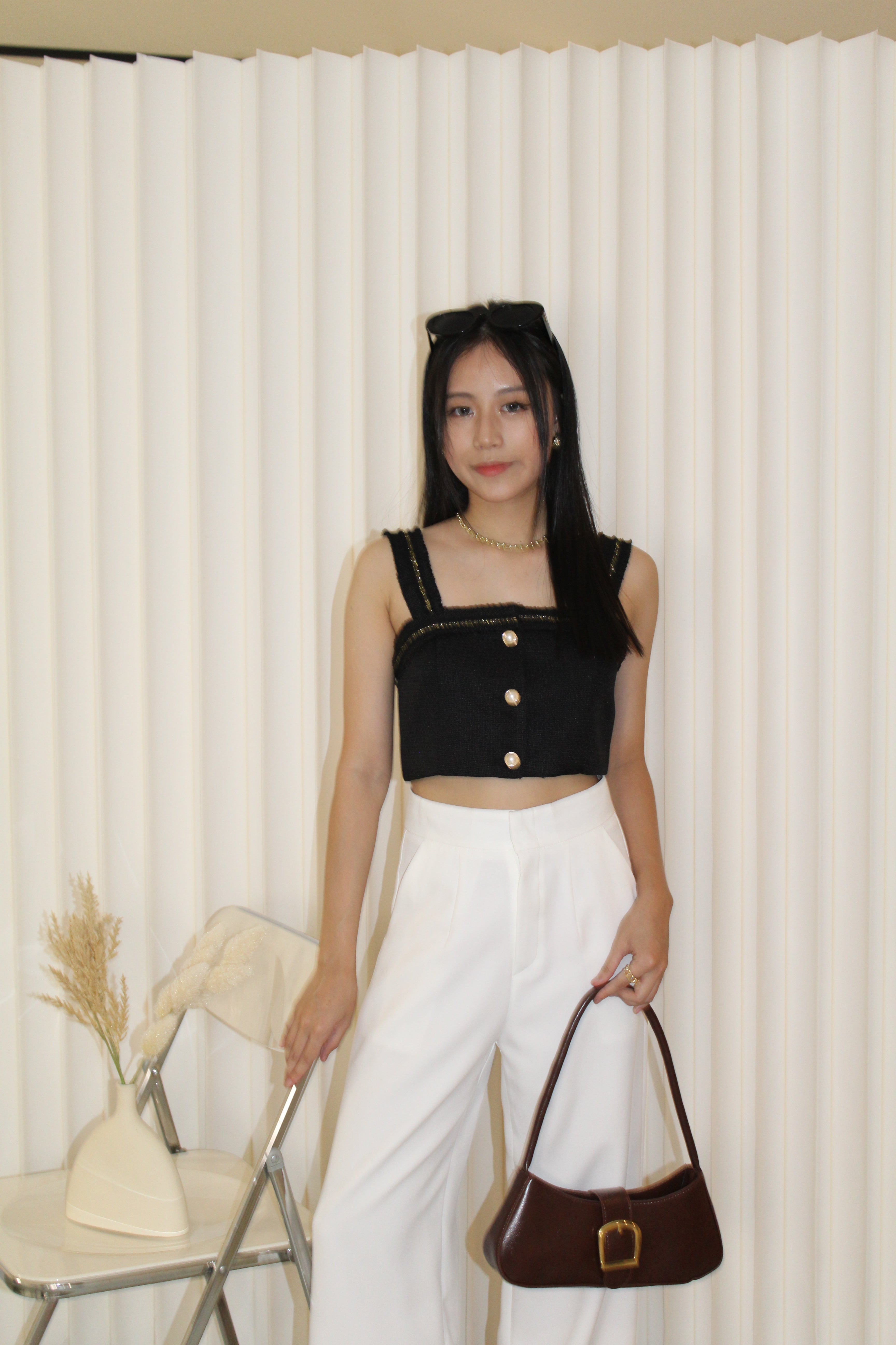 Hannah Tweed Crop Top (Black)