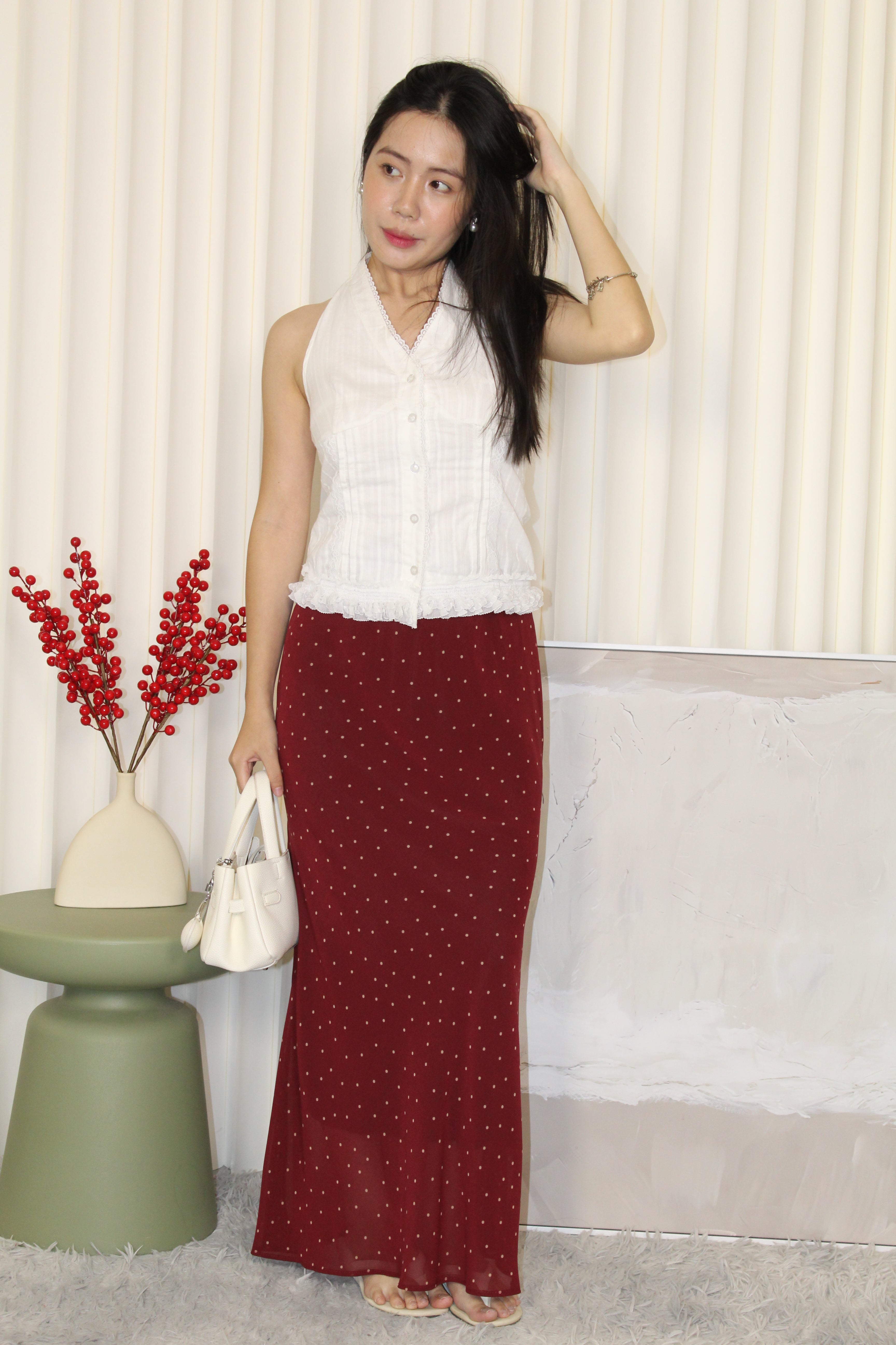Polyn Polka Dot Maxi Skirt (Black)