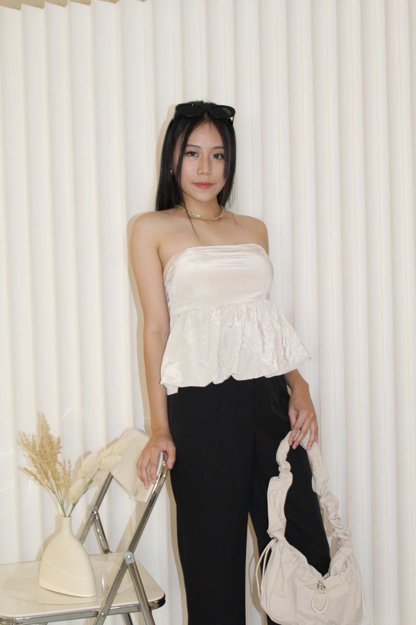 Yumi Padded Flare Tube Top (Cream)