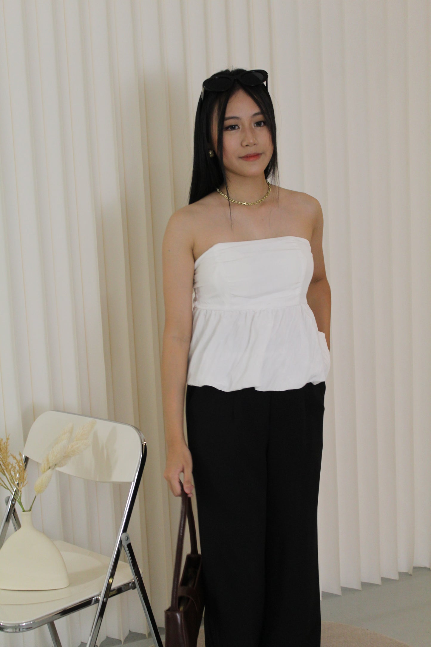 Yumi Padded Flare Tube Top (Cream)