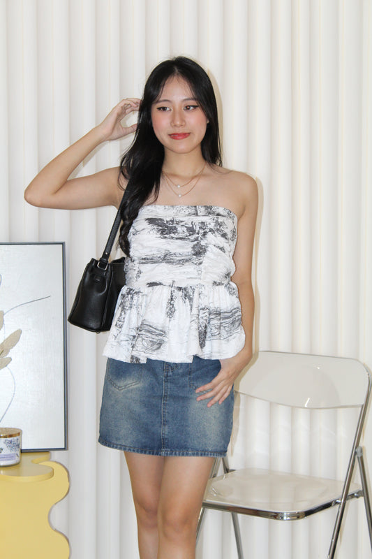 Julie Floral Flare Tube Top (Black)