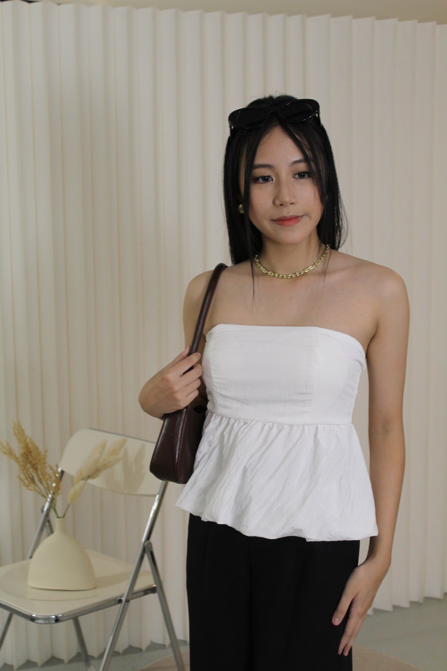 Yumi Padded Flare Tube Top (Cream)