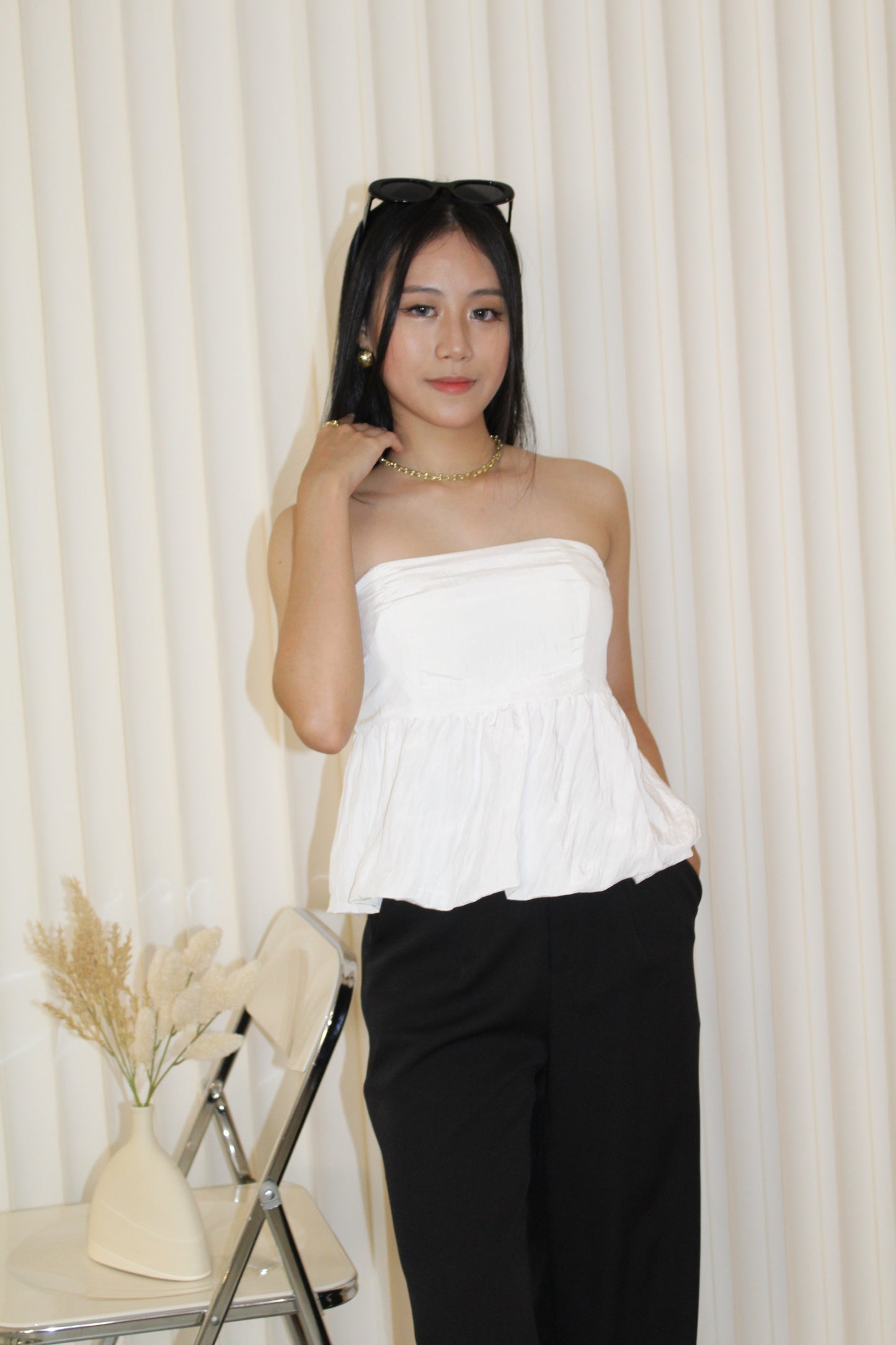 Yumi Padded Flare Tube Top (Cream)