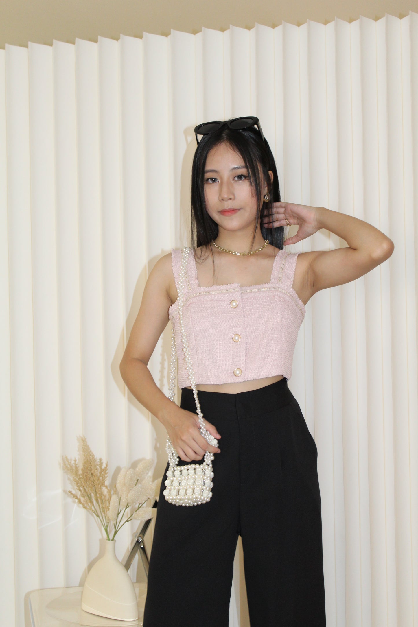 Hannah Tweed Crop Top (Black)